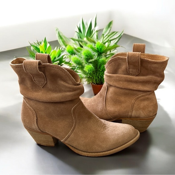 Dingo Dark Tan Jackpot Western Slouch Leather Ankle Bootie Rodeo Cowgirl Sz 6.5 - Picture 1 of 6